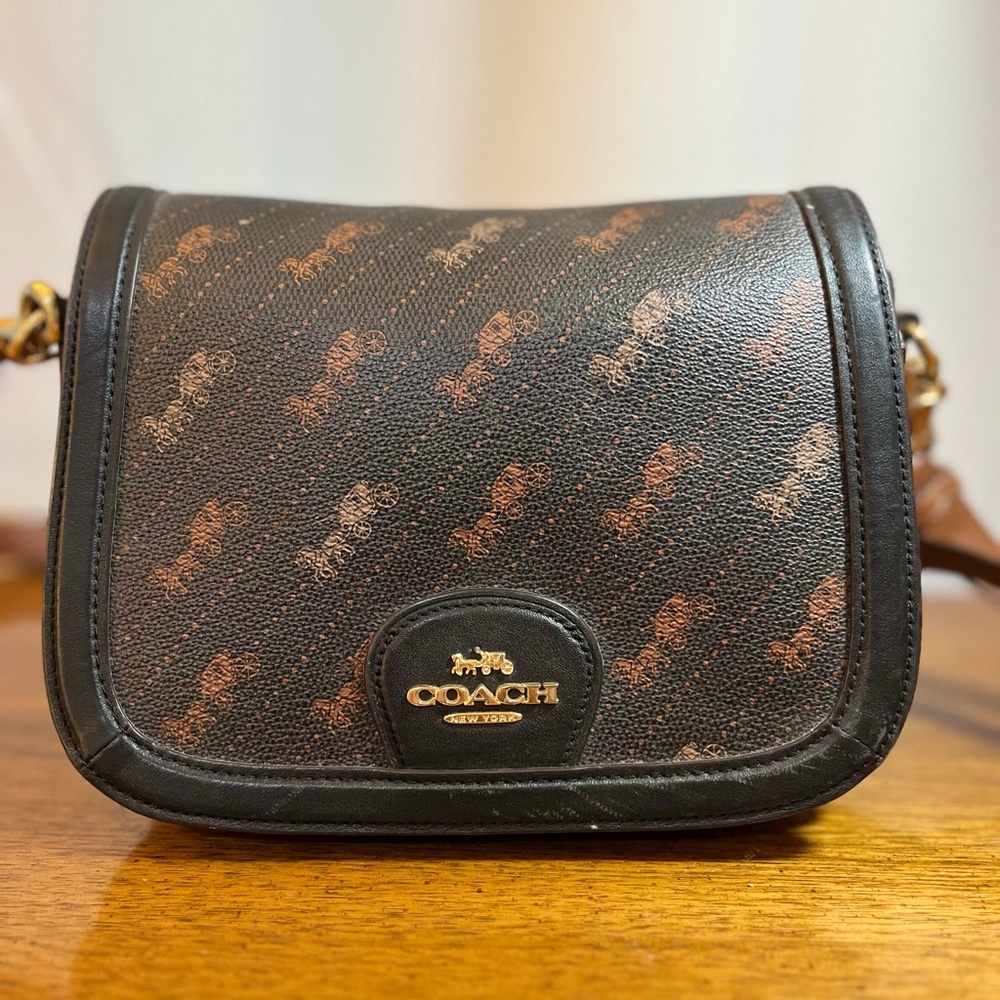 Coach Horse & Carriage Black Coated Canvas Crossbody Saddle Bag with Wallet